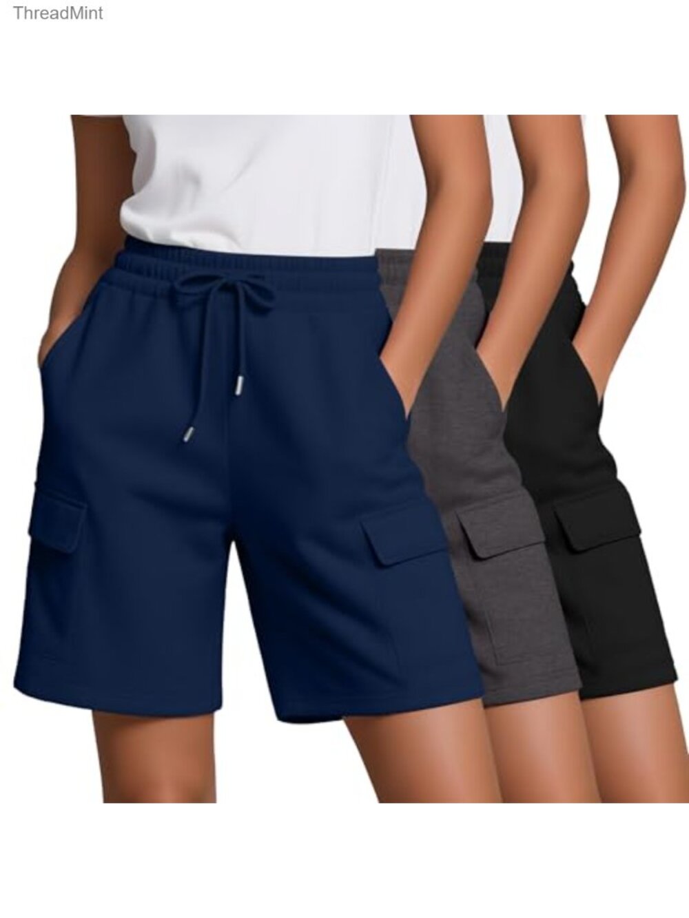 Women's Bermuda Shorts 3-Pack Mid Rise Cargo with Pockets
